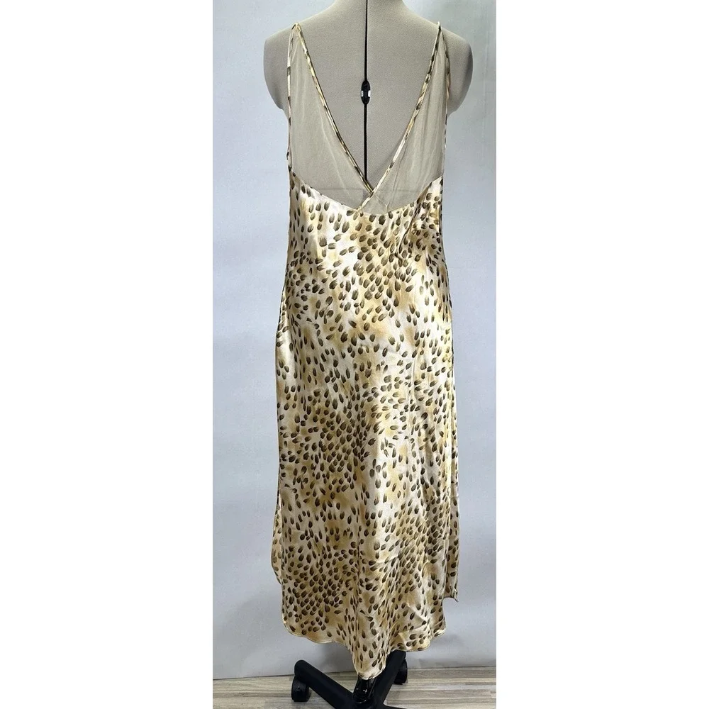 Cinema Etoile Cut Out Side Slip Long Gown Animal Sexy Satin Leopard V Neck Style